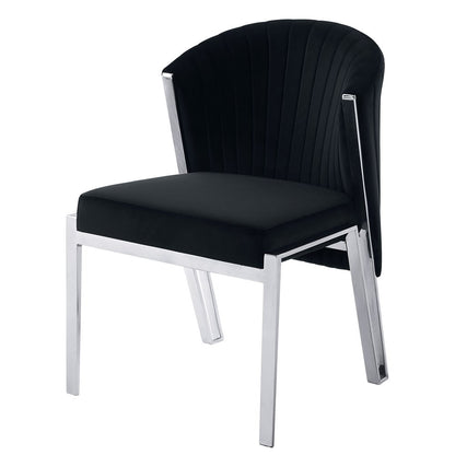 Set of Two Black and Silver Velvet Wing Back Dining Side Chairs