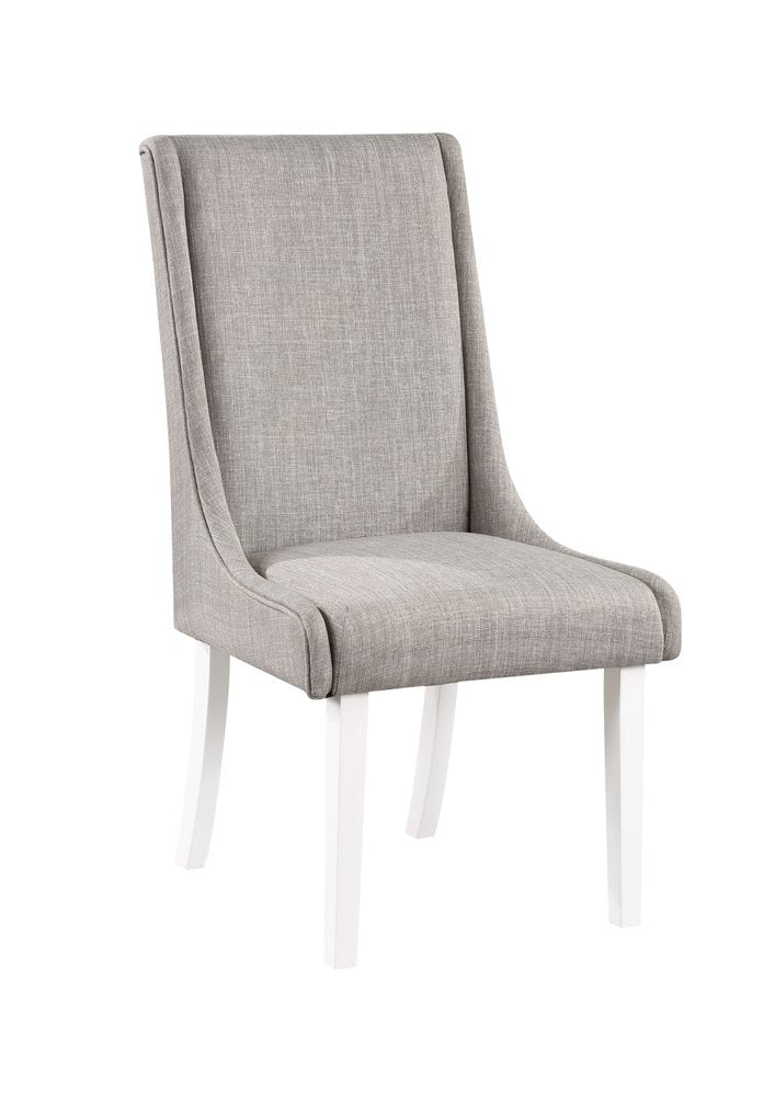 Set of Two Gray and White Linen Dining Side Chairs