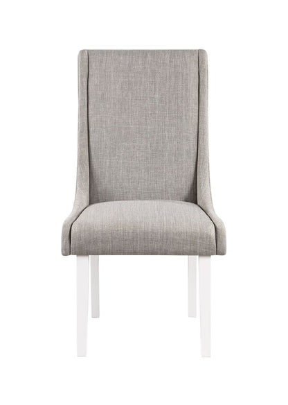 Set of Two Gray and White Linen Dining Side Chairs