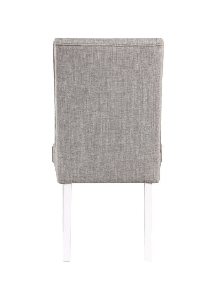 Set of Two Gray and White Linen Dining Side Chairs