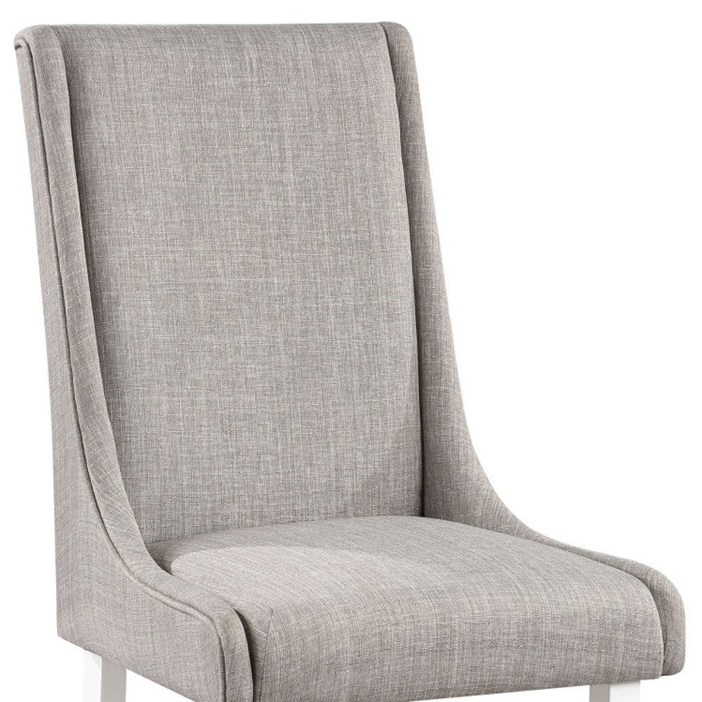 Set of Two Gray and White Linen Dining Side Chairs