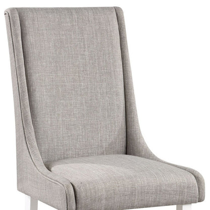 Set of Two Gray and White Linen Dining Side Chairs