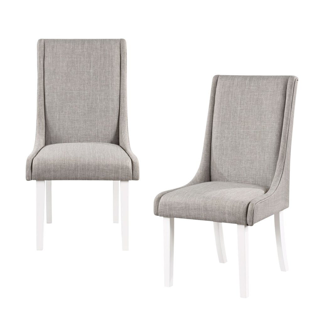 Set of Two Gray and White Linen Dining Side Chairs