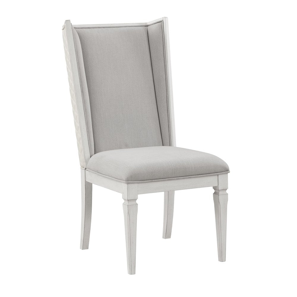 Set of Two Light Gray and White Linen Open Back Dining Side Chairs