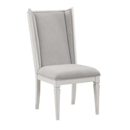 Set of Two Light Gray and White Linen Open Back Dining Side Chairs