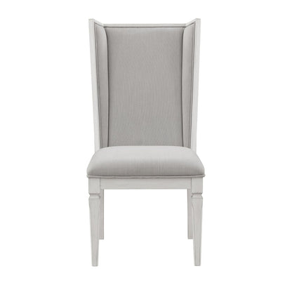 Set of Two Light Gray and White Linen Open Back Dining Side Chairs