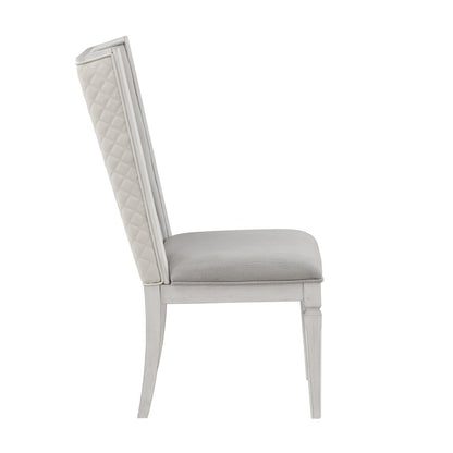 Set of Two Light Gray and White Linen Open Back Dining Side Chairs