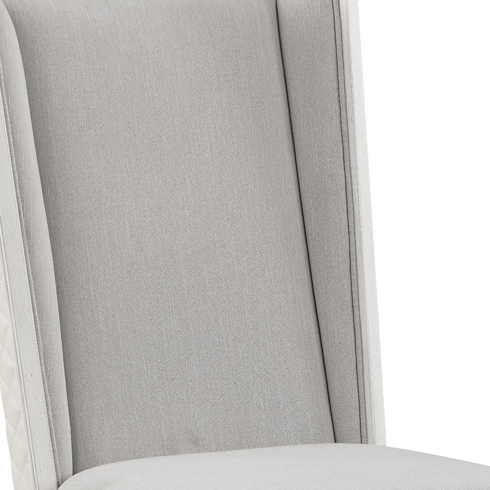 Set of Two Light Gray and White Linen Open Back Dining Side Chairs