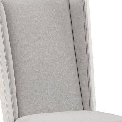 Set of Two Light Gray and White Linen Open Back Dining Side Chairs