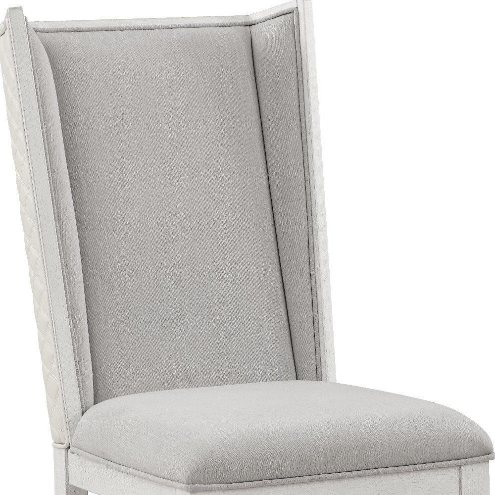 Set of Two Light Gray and White Linen Open Back Dining Side Chairs