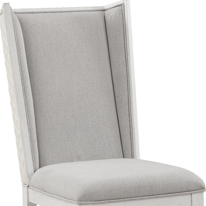 Set of Two Light Gray and White Linen Open Back Dining Side Chairs