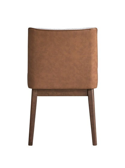 Set of Two White and Brown Velvet Dining Side Chairs