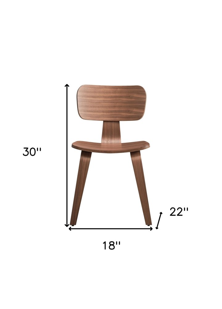 Set of Two Oak and Brown Solid Wood Open Back Dining Side Chairs