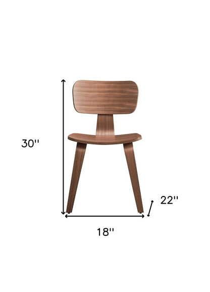 Set of Two Oak and Brown Solid Wood Open Back Dining Side Chairs