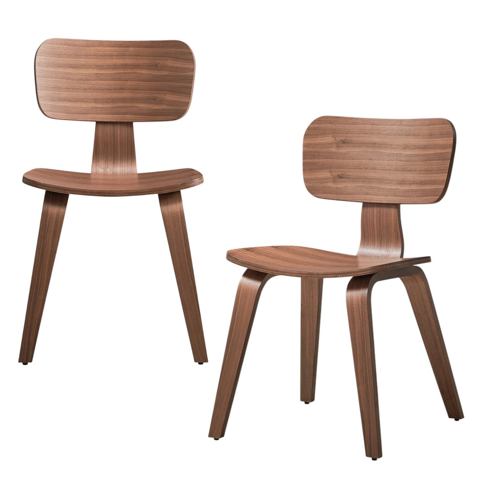 Set of Two Oak and Brown Solid Wood Open Back Dining Side Chairs