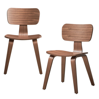 Set of Two Oak and Brown Solid Wood Open Back Dining Side Chairs