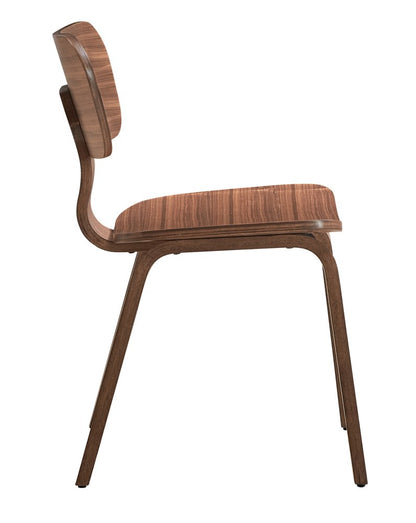 Set of Two Oak and Brown Solid Wood Open Back Dining Side Chairs