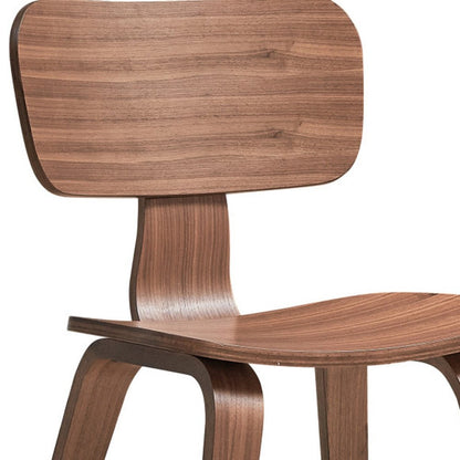 Set of Two Oak and Brown Solid Wood Open Back Dining Side Chairs