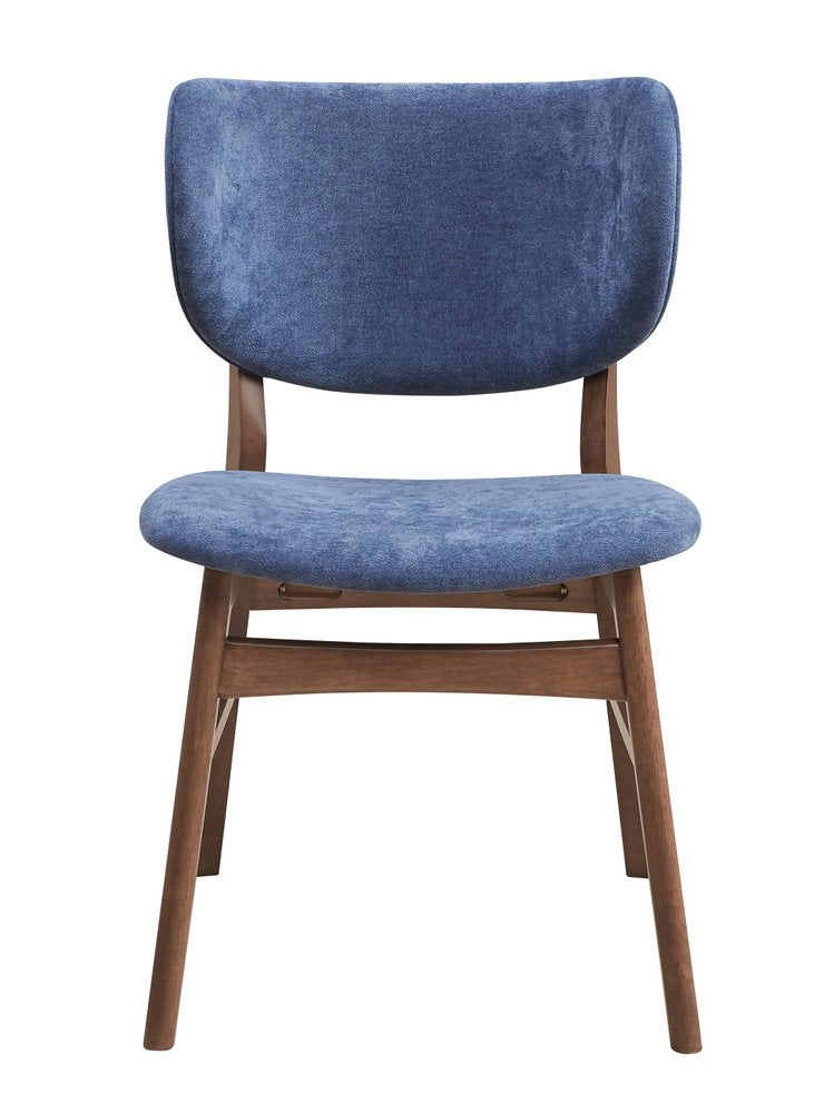 Set of Two Blue and Brown Fabric Open Back Dining Side Chairs