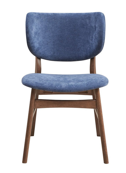 Set of Two Blue and Brown Fabric Open Back Dining Side Chairs