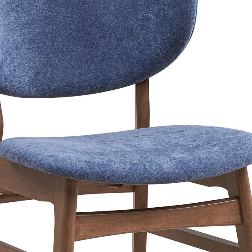 Set of Two Blue and Brown Fabric Open Back Dining Side Chairs