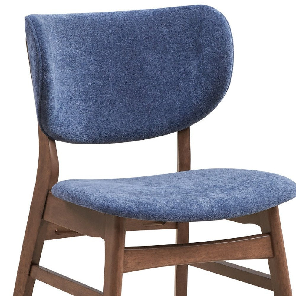 Set of Two Blue and Brown Fabric Open Back Dining Side Chairs