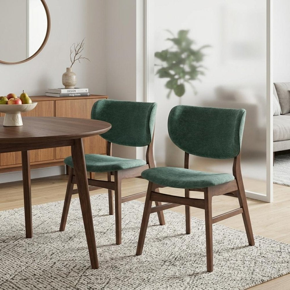 Set of Two Green and Brown Fabric Open Back Dining Side Chairs