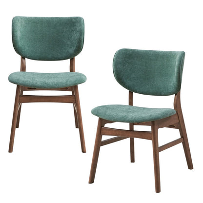 Set of Two Green and Brown Fabric Open Back Dining Side Chairs