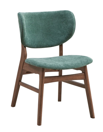 Set of Two Green and Brown Fabric Open Back Dining Side Chairs