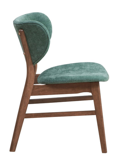Set of Two Green and Brown Fabric Open Back Dining Side Chairs