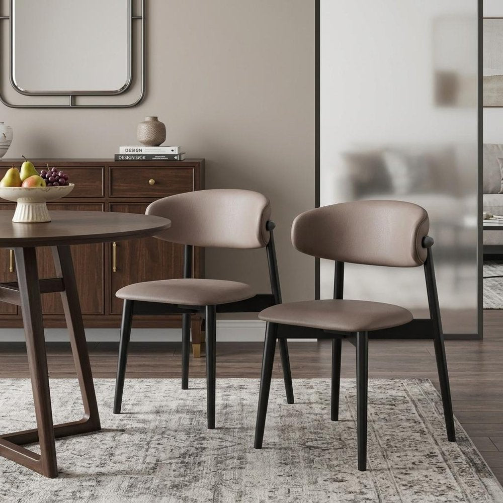 Set of Two Gray and Black Fabric Open Back Dining Side Chairs