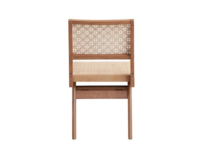 Set of Two Natural Solid Wood and Rattan Open Back Dining Side Chairs