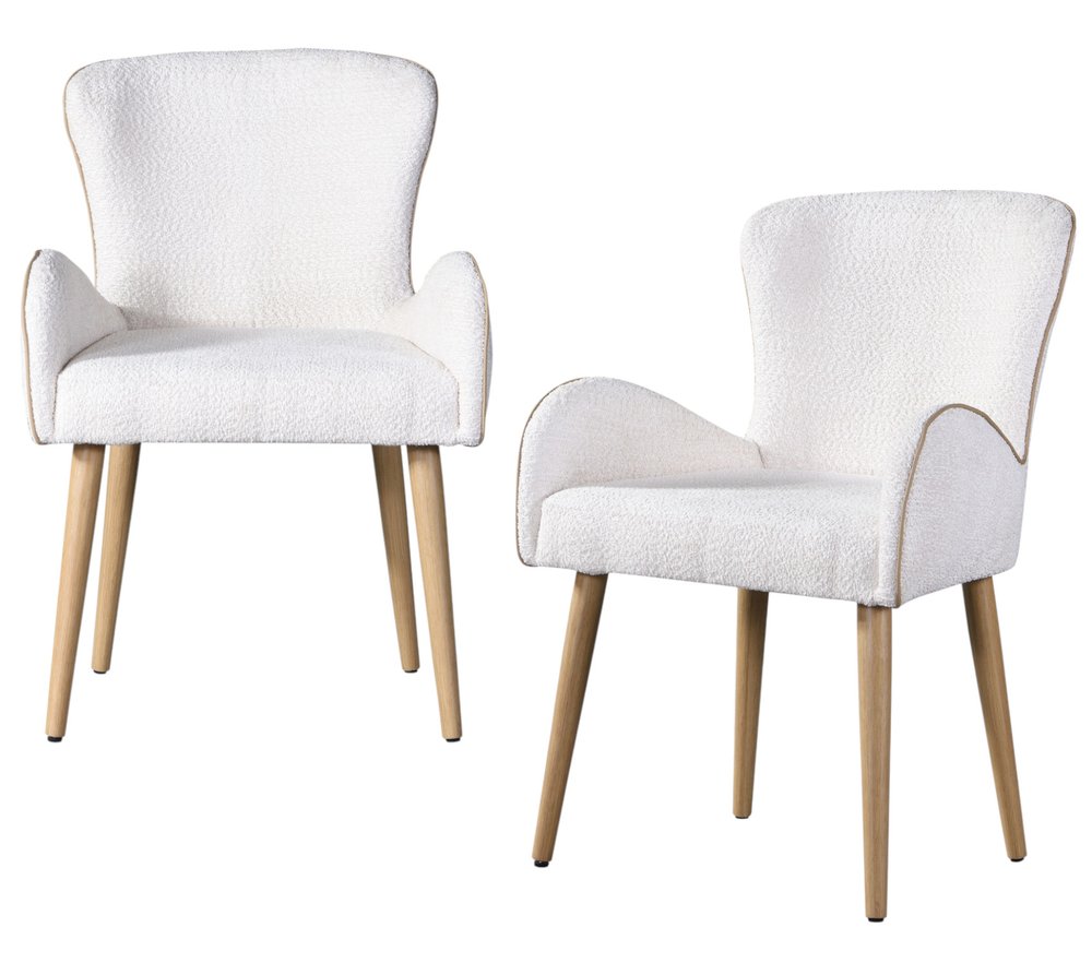 Set of Two Beige and Oak Fabric Dining Side Chairs