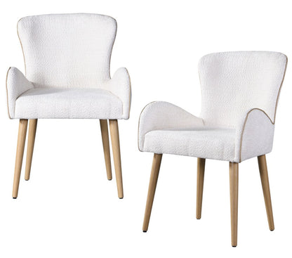 Set of Two Beige and Oak Fabric Dining Side Chairs
