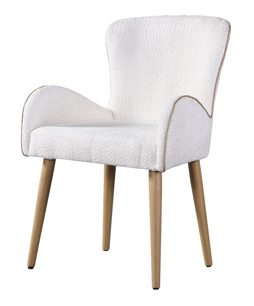 Set of Two Beige and Oak Fabric Dining Side Chairs