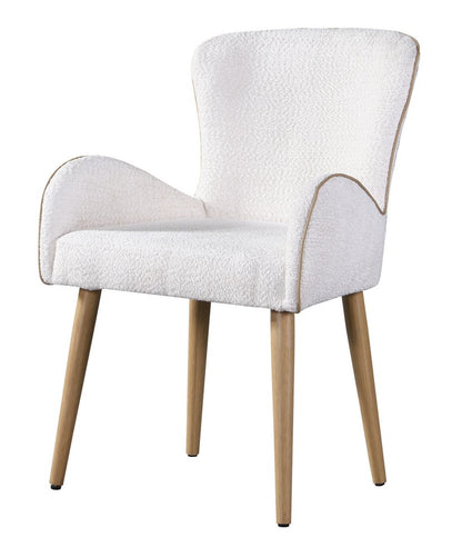 Set of Two Beige and Oak Fabric Dining Side Chairs