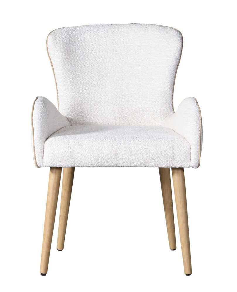 Set of Two Beige and Oak Fabric Dining Side Chairs