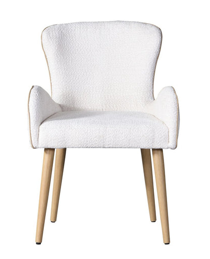 Set of Two Beige and Oak Fabric Dining Side Chairs