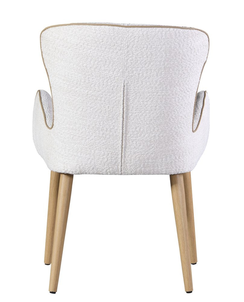 Set of Two Beige and Oak Fabric Dining Side Chairs