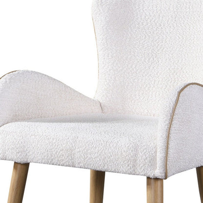 Set of Two Beige and Oak Fabric Dining Side Chairs