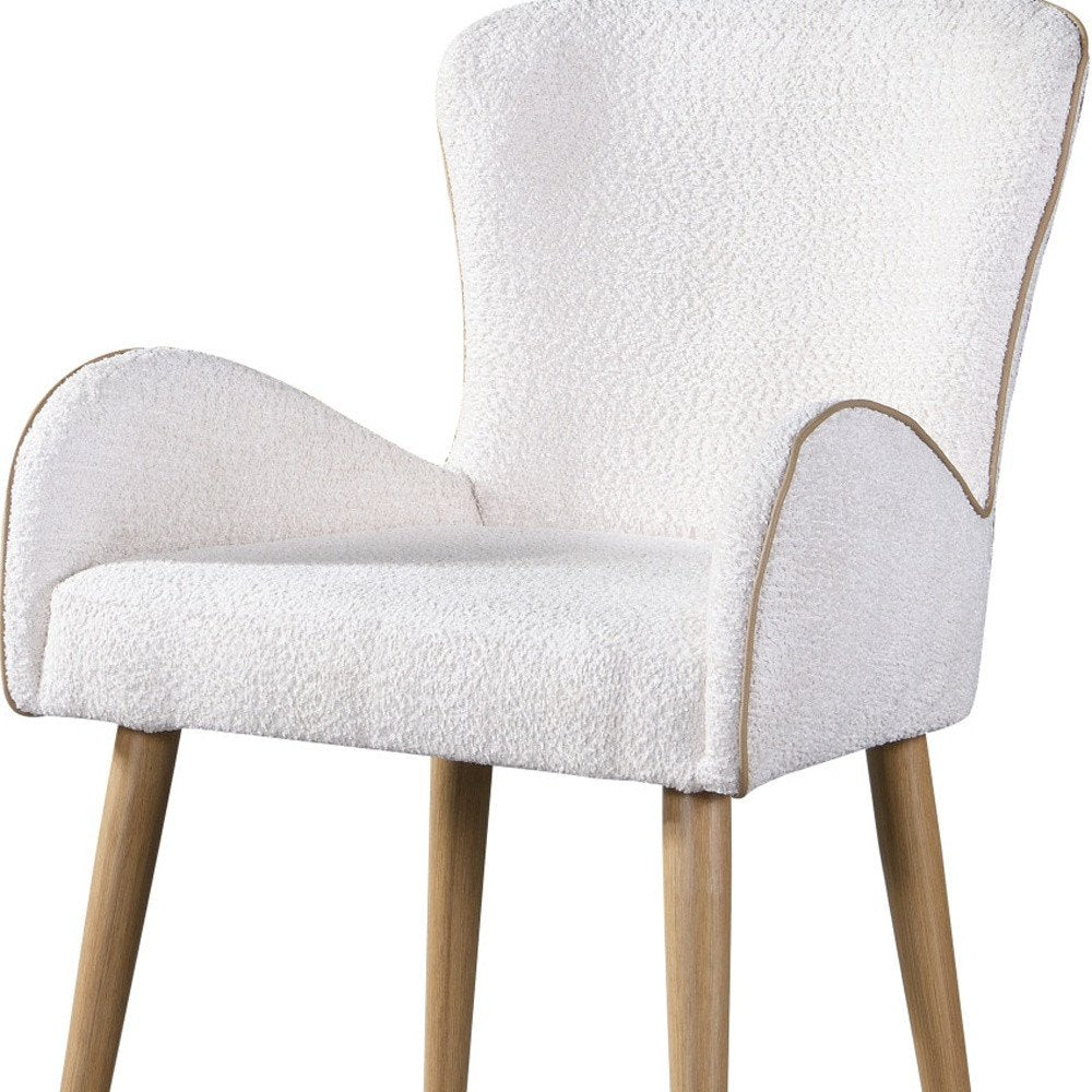 Set of Two Beige and Oak Fabric Dining Side Chairs