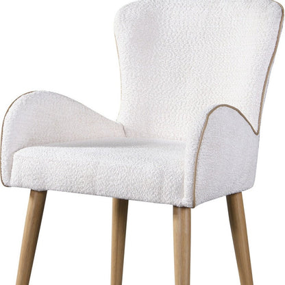 Set of Two Beige and Oak Fabric Dining Side Chairs