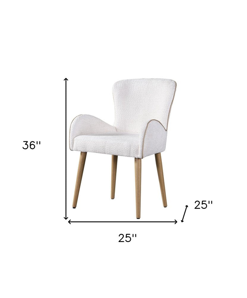 Set of Two Beige and Oak Fabric Dining Side Chairs