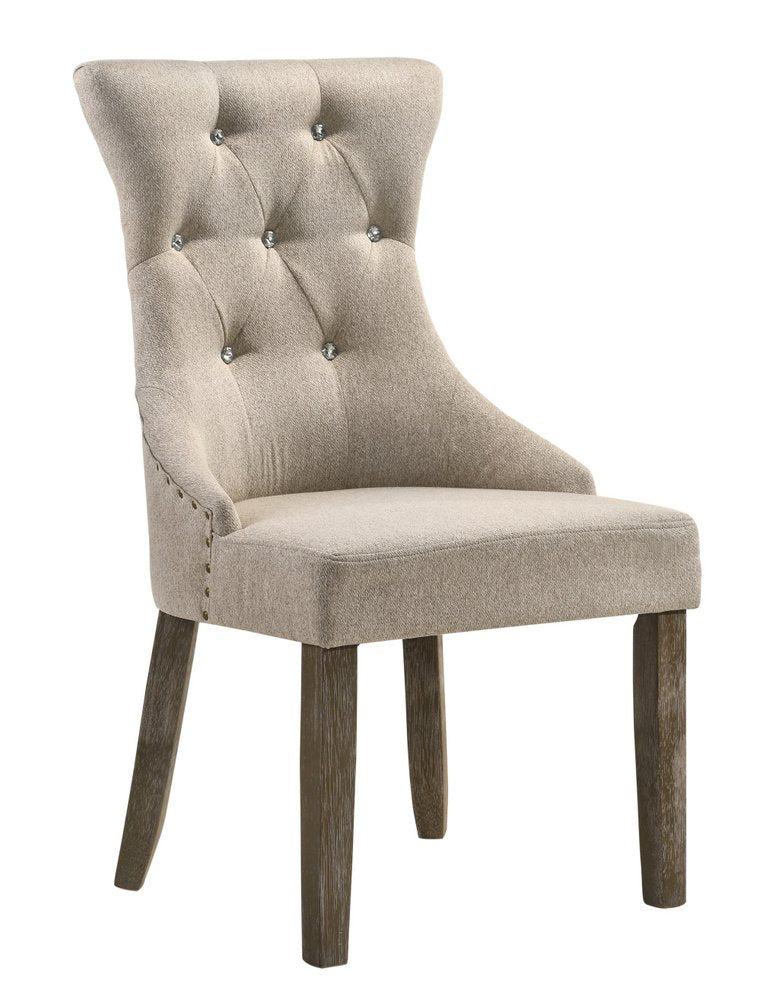 Set of Two Gray Tufted Fabric Dining Side Chairs
