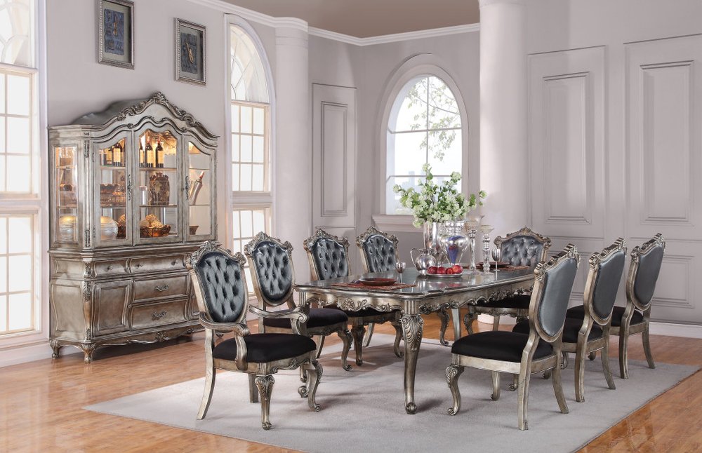 Set of Two Brown and Platinum Tufted Fabric Open Back Dining Side Chairs