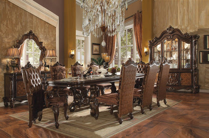 Set of Two Brown and Redwood Tufted Faux Leather Wing Back Dining Arm Chairs
