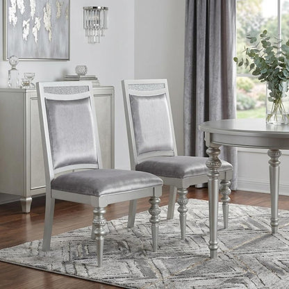 Set of Two Platinum Fabric Dining Side Chairs