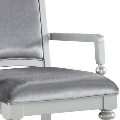 Set of Two Platinum Fabric Dining Arm Chairs