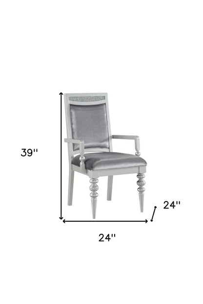 Set of Two Platinum Fabric Dining Arm Chairs
