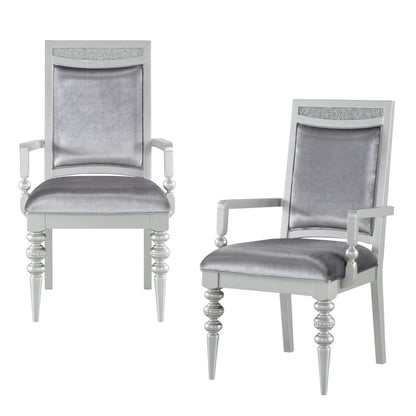 Set of Two Platinum Fabric Dining Arm Chairs